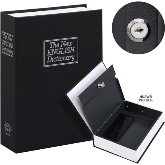 10.5Inch Book Safe with Key Lock,Extra Large Portable Metal Safe Box,